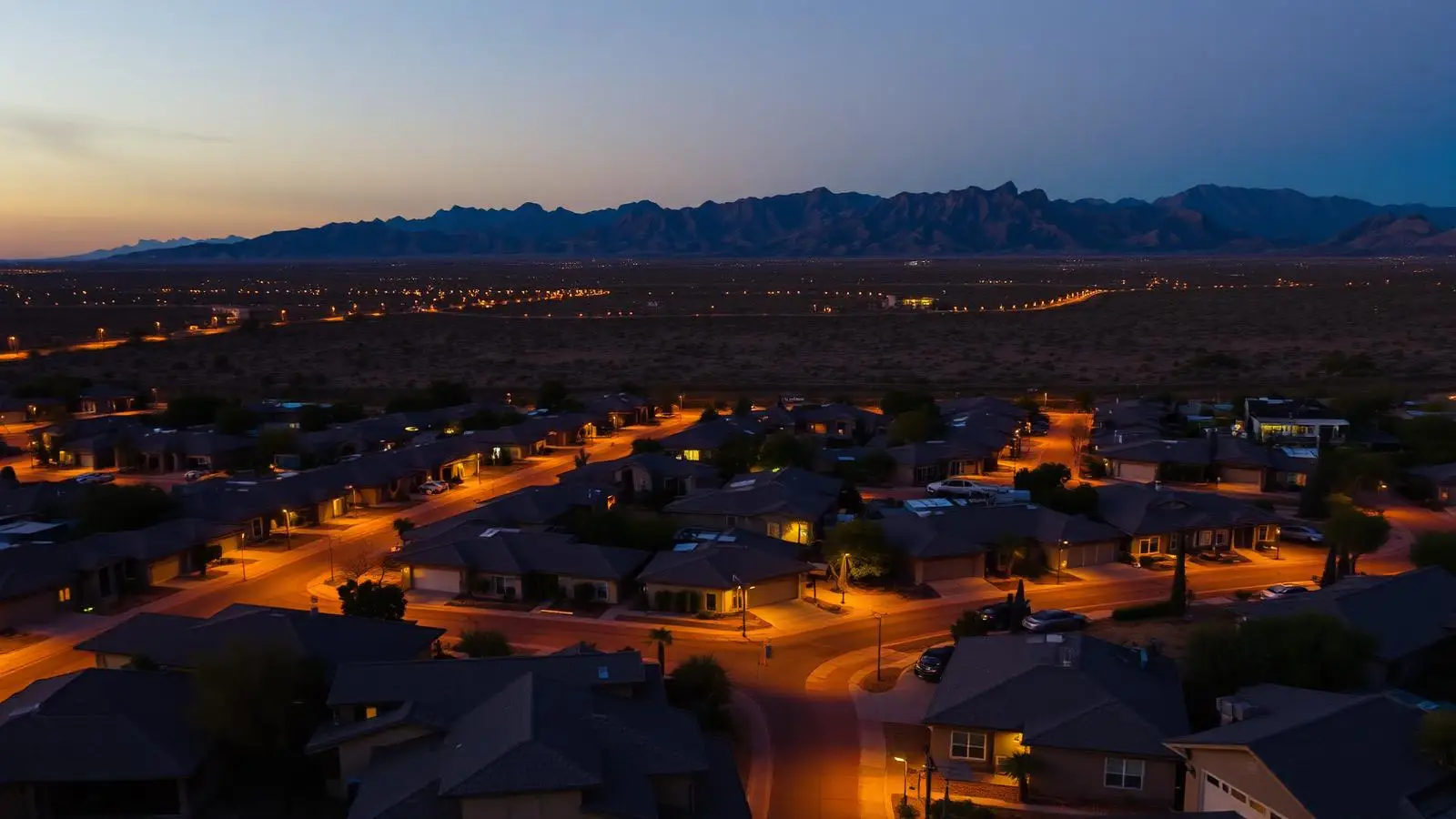 Arizona neighborhood at dusk